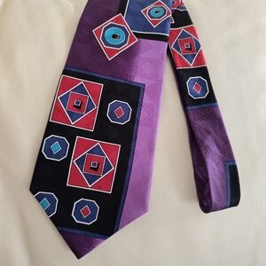 Bugatti Purple and Black Geometric Men's Luxury Silk Necktie Tie
